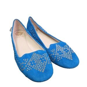 VINCE CAMUTO Lonovan Teal Suede 9M Gold Studded Flat‎ Loafers Shoes NEW